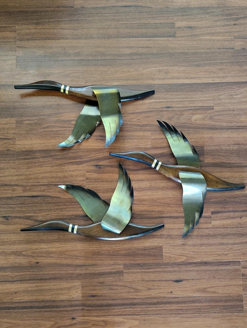 Masketeers Brass and Teak Flying Geese Wall Decor - Set of 3
